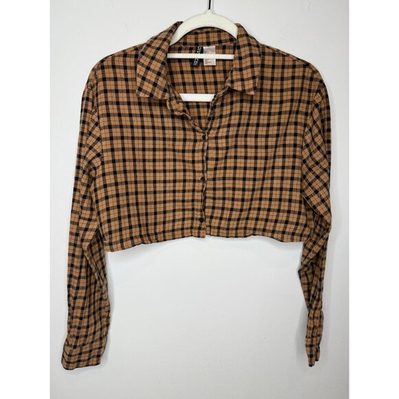 H&M Brown Plaid Crop Top - Picture 1 of 12
